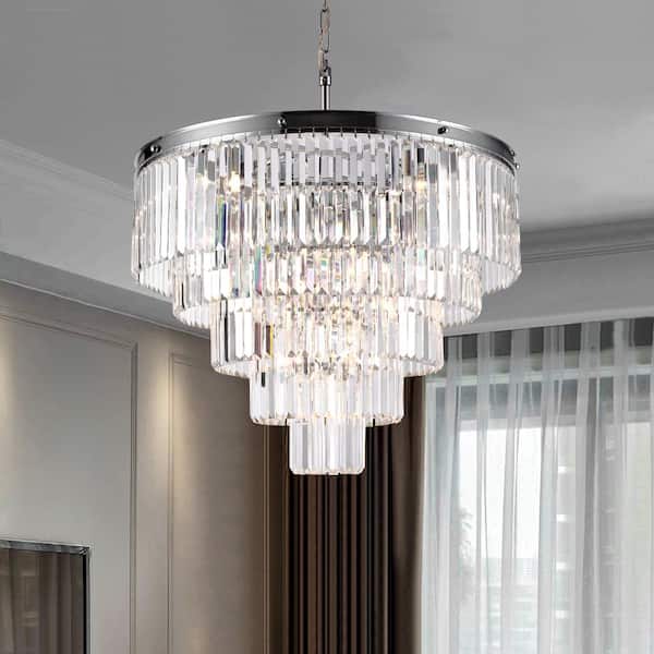Maxax Annapolis 12-Light Chrome/Clear Unique Tiered Chandelier with Crystal Accents