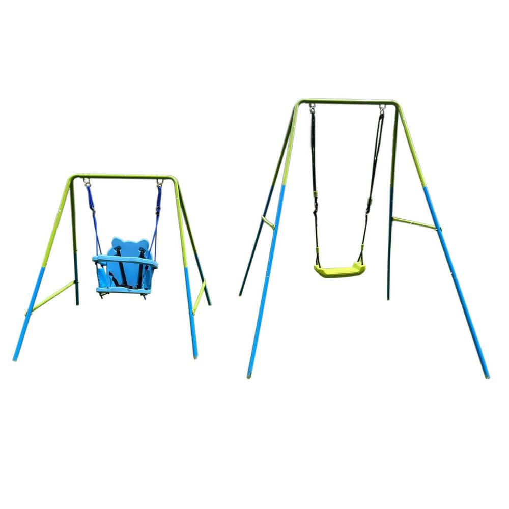 Green and Blue Interesting 2-in-1 Baby Plastic Safe Swing Set 110 lbs. for 