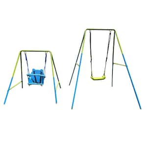 Green and Blue Interesting 2-in-1 Baby Plastic Safe Swing Set 110 lbs. for Outdoor Playground for Age 3 Plus Patio Swing