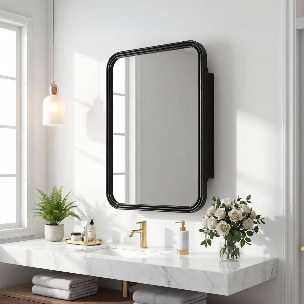 35.4 in. H x 23.6 in. W Rectangular Recessed/Surface Mount Medicine Cabinet with Mirror in Black price history on PriceWatchPro