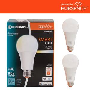 100-Watt Equivalent Smart A21 Tunable White CEC LED Light Bulb with Voice Control Powered by Hubspace (2-Pack)