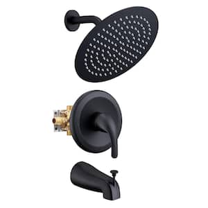 Single-Handle 2-Spray 10 in. Wall Mounted Round Tub and Shower Faucet in Matte Black (Valve Included)