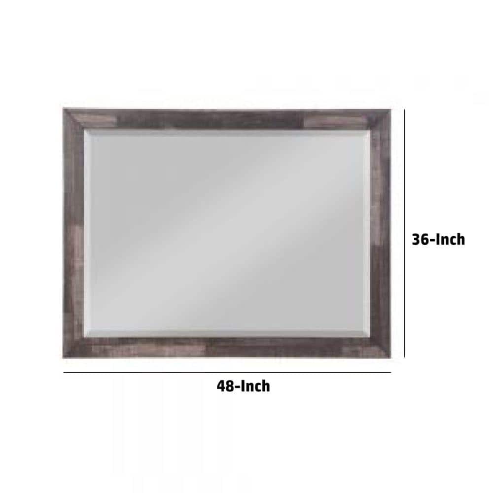 48 Inch Rustic Brown Beveled Wood Landscape Mirror