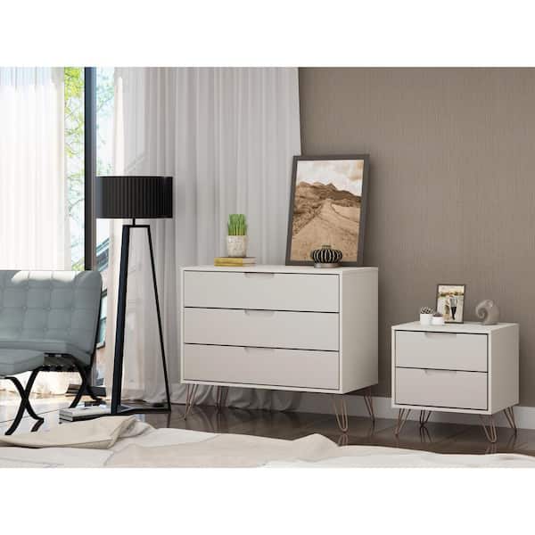 Luxor Intrepid 5 Drawer Off White Mid, White And Silver Dresser Nightstand