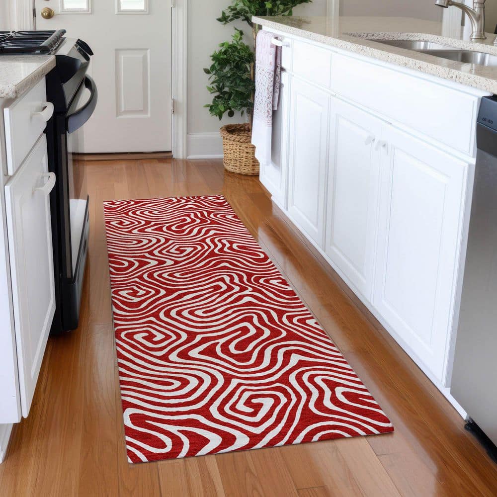 Mayfield Premium Machine Washable Abstract AMF1030 Red 2 ft. 3 in. x 7 ft. 6 in. Runner Rug price history on PriceWatchPro