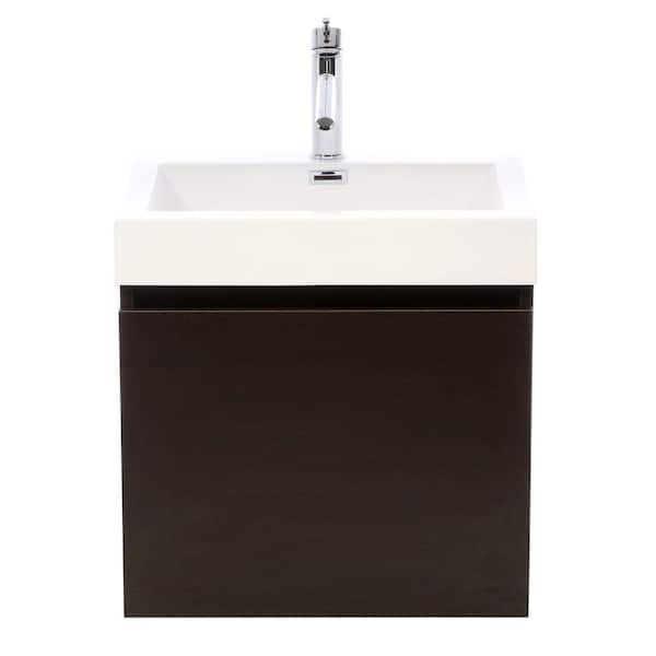 Virtu USA Zuri 24 in. W Bath Vanity in Wenge with Polymarble Vanity Top in White Polymarble with Square Basin