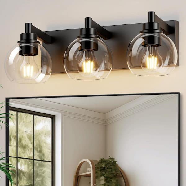 TinHon 16.93 in. 3-Light Modern Black Wall Vanity Light with Clear