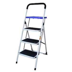3-Step Steel Metal Folding Step Stool Ladder with Paint Tray