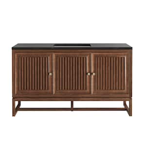 Barrow 60 in. W x 24 in. D x 35 in. H Single Sink Floating Vanity in Mid Century Acacia w/ Pietra Charcoal Quartz Top