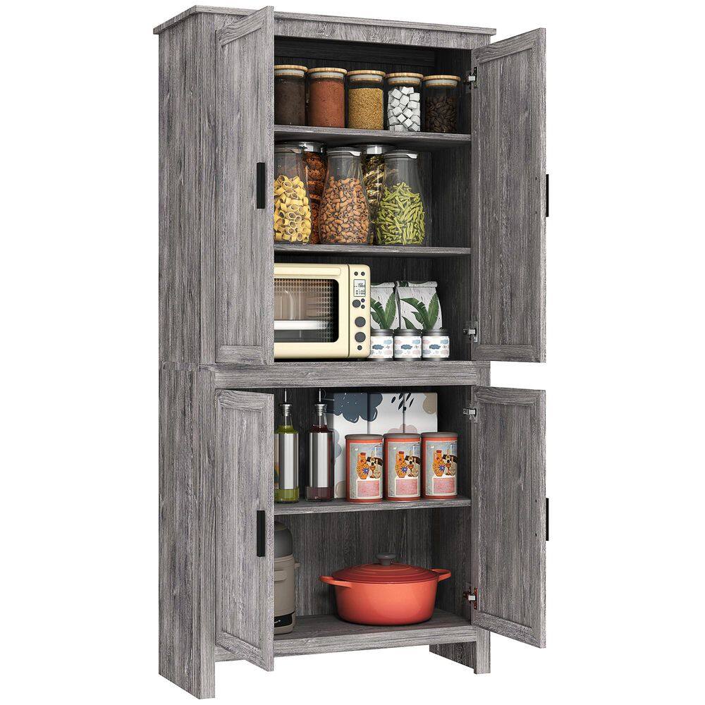 "64"" 4-Door Kitchen Pantry, Freestanding Storage Cabinet with 3 Adjustable Shelves for Kitchen, Gray Oak" price history on PriceWatchPro