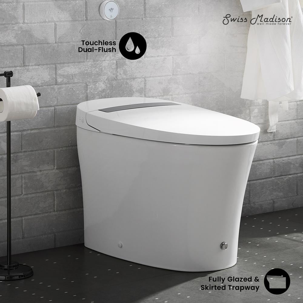 Hugo White Ceramic Elongated Dual-Flush Smart Toilet