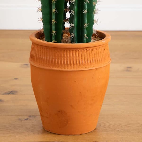 Nearly Natural 5 ft. Artificial Green Cactus in Terracotta Planter