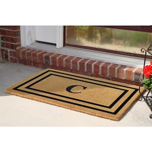 22 in. x 36 in. Heavy Duty Black Thin Double Picture Frame Monogrammed C Coco Door Mat