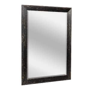 33.5 in. H x 27.5 in. W Rustic Beaded Textured Distressed Black and Gold Rectangle Framed Beveled Accent Wall Mirror