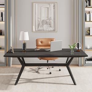 Halseey 63 in. Rectangular Black Wood Computer Desk for 6 Seats Wood Home Office 4 Legs X-shape Dining Table Kitchen