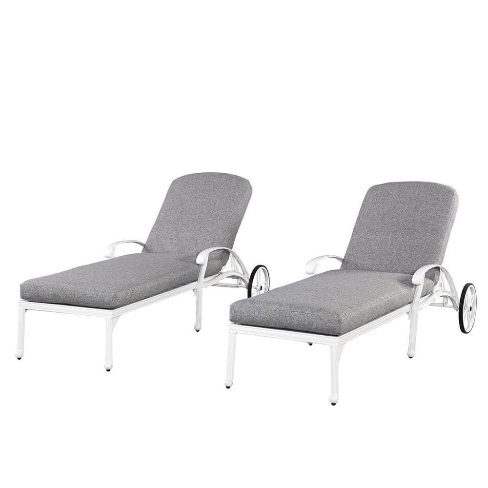 Capri White Cast Aluminum Outdoor Chaise Lounge with Gray Cushion  ( zipper is damage and one part is cracked)