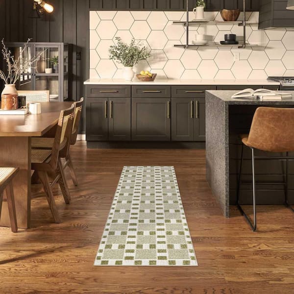 Nordic Green 2 ft. x 6 ft. Geometric Contemporary Runner Area Rug