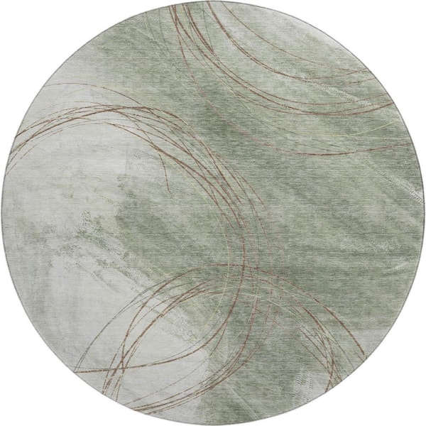 Mayfield Premium Machine Washable Abstract AMF2396 Sage 8 ft. x 8 ft. Round Rug
