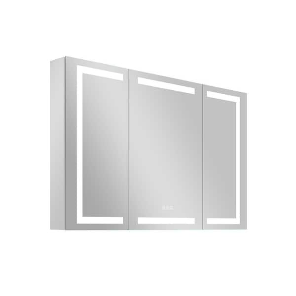 Eoviamne 48 in. W x 30 in. H Rectangular Aluminum LED Light Medicine Cabinet with Mirror, Fog Free, Dimmable, Outlet