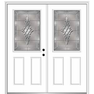 64 in. x 80 in. Grace Left-Hand Inswing 1/2-Lite 2-Panel Decorative Primed Steel Prehung Front Door on 4-9/16 in. Frame
