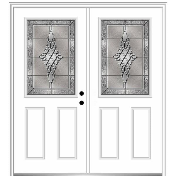 MMI DOOR 72 in. x 80 in. Grace Left-Hand Inswing 1/2-Lite 2-Panel Decorative Primed Steel Prehung Front Door on 6-9/16 in. Frame