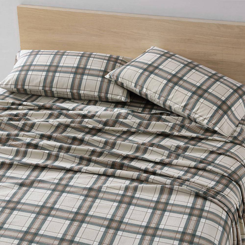 Edgewood Gray Plaid Cotton Flannel Queen Sheet Set