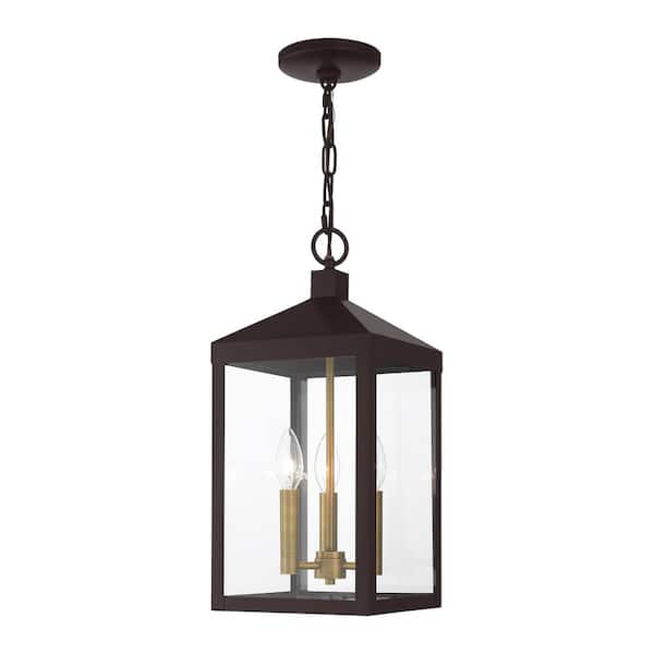 AVIANCE LIGHTING Creekview 18.5 in. 3-Light Bronze Dimmable Outdoor Pendant Light with Clear Glass and No Bulbs Included