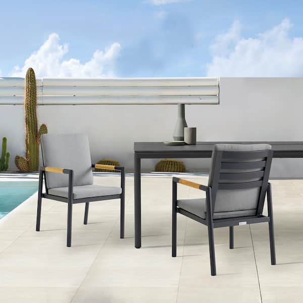 Armen Living Royal Black Aluminum Outdoor Dining Chair with Cushion (2-Pack)