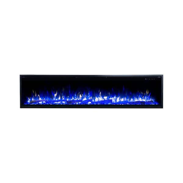 Sideline Elite Pro 84 in. Wall Mount or Recessed Smart Electric Fireplace in Black with LED Flame and Fire Crackle Sound