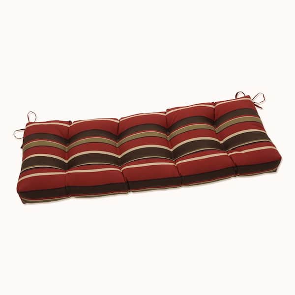 Pillow Perfect Striped Rectangular Outdoor Bench Cushion in Brown