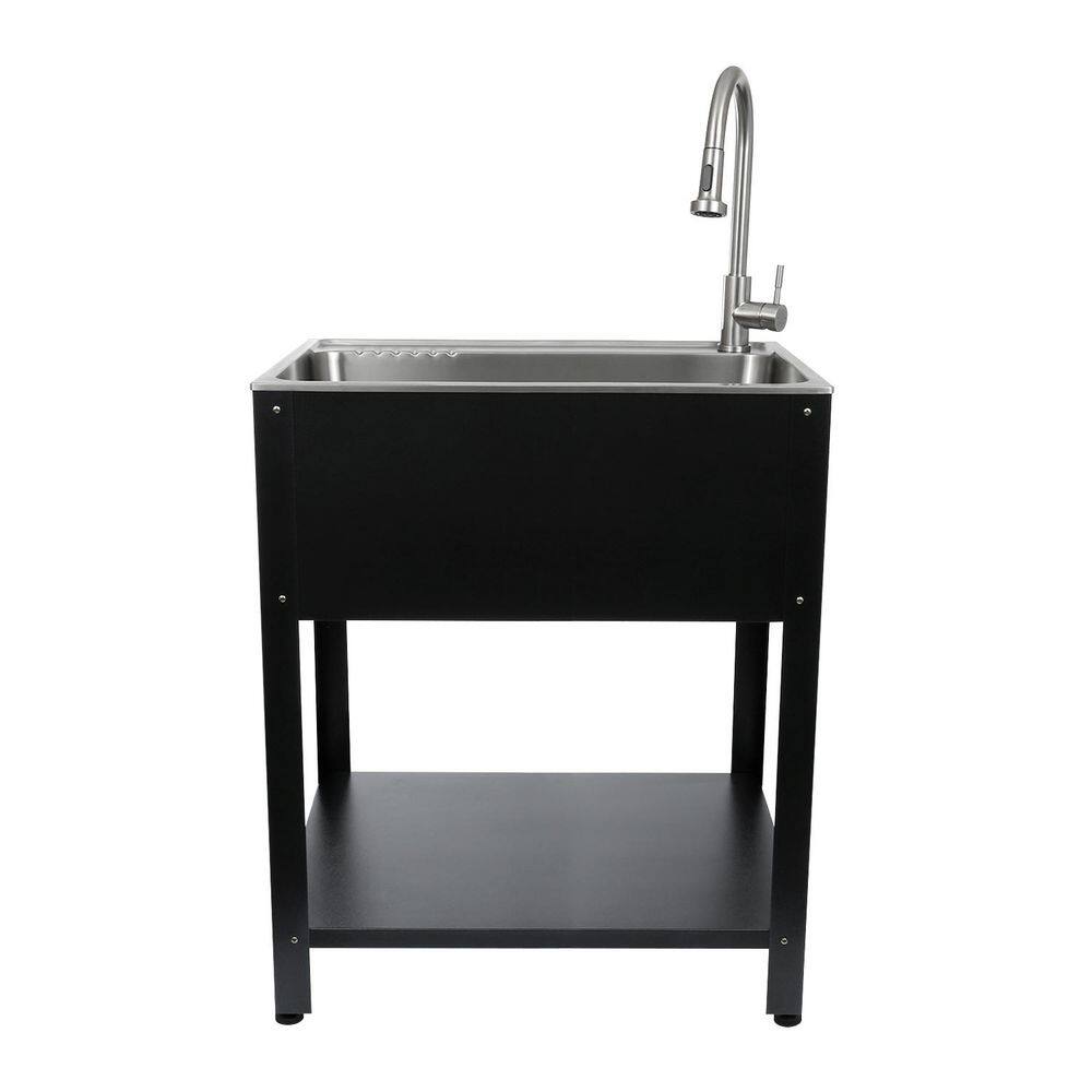 28" Stainless Steel Freestanding Utility Sink with Faucet and Drainboard