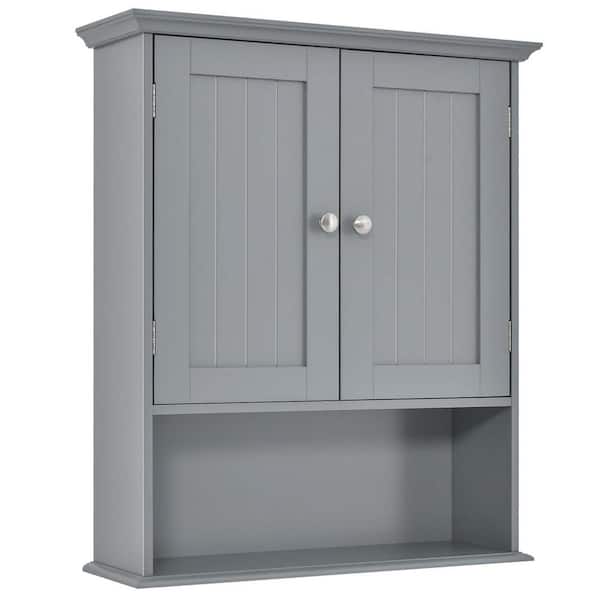 Costway 23.5 in. W x 8 in. D x 28 in. H Bathroom Storage Wall Cabinet Medicine Storage Organizer in Grey
