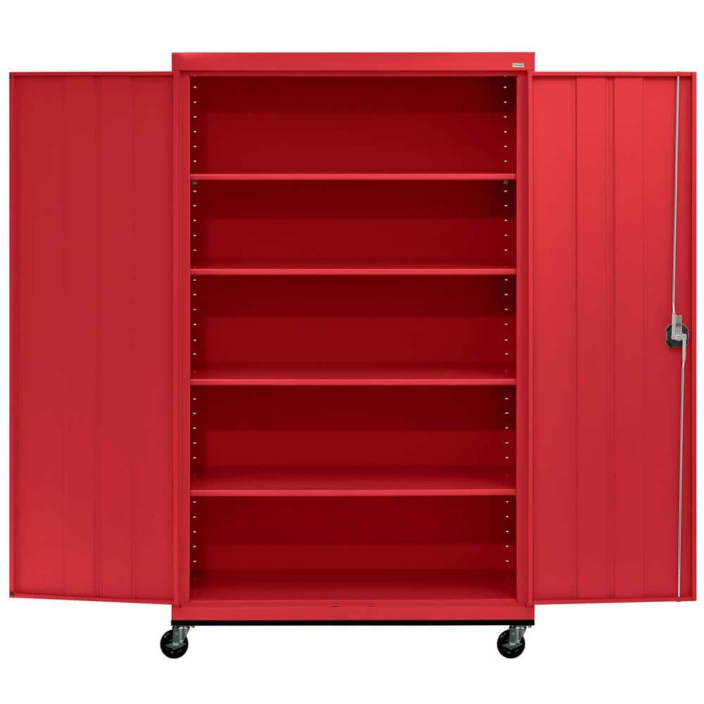 Red Lockable Freestanding Office Cabinet with Adjustable Shelving