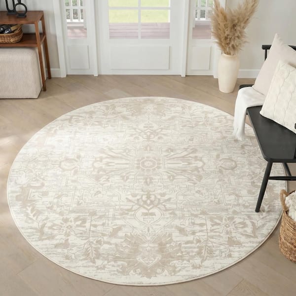 Dekor Ivory 8 ft. Round x 8 ft. Medallion Traditional Round Area Rug