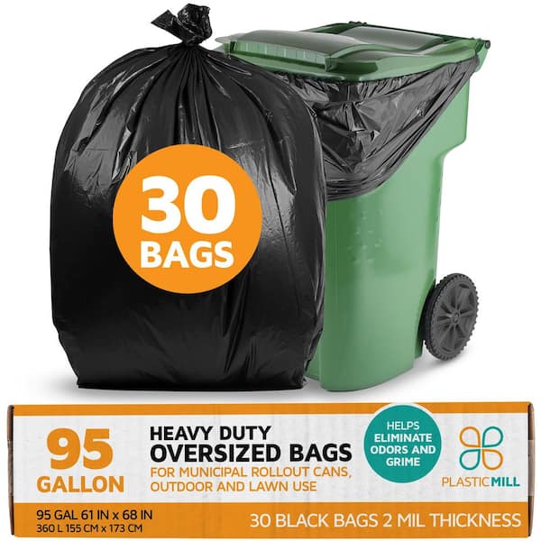 PlasticMill 61 in. W x 68 in. H. 95 Gal. 2 mil Black Heavy-Duty Bags (30-Count)