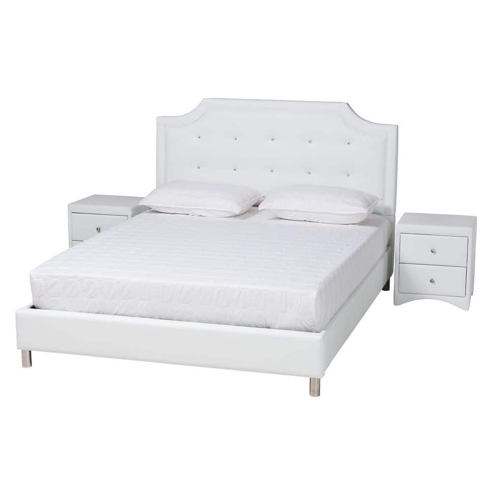 Baxton Studio Carlotta 3 Piece White and Silver Full Bedroom Set