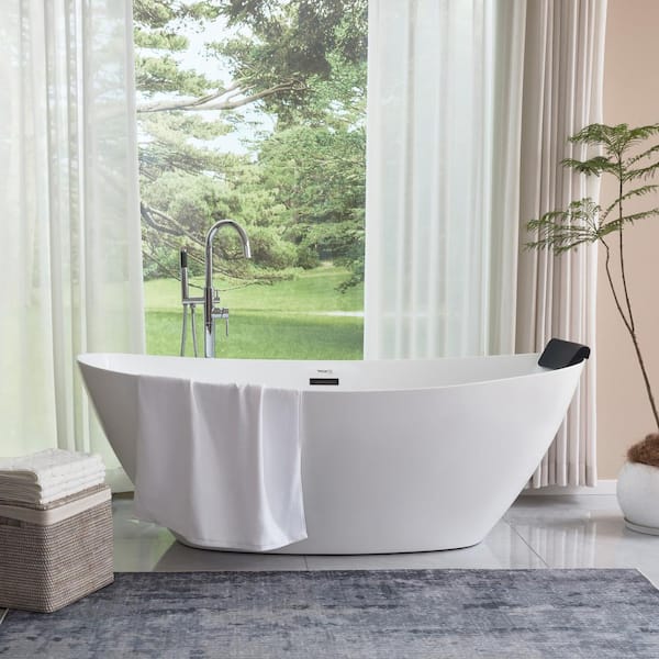 Vanity Art 71 in. Acrylic Flatbottom Freestanding Bathtub in White/Oil Rubbed Bronze