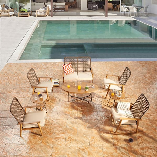 Patio Festival 8-Piece Metal Patio Conversation Set with Beige Cushions