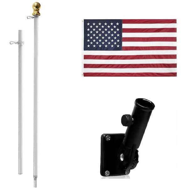 Unbranded Flag Stars 2 ft. x 3 ft. Nylon American Flag 2-Sided House Flag with 6 ft. Aluminum Flagpole Kit - White & Black