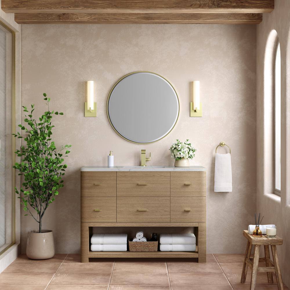 Lucian 48" Pebble Oak Single Vanity with Victorian Silver Quartz Top