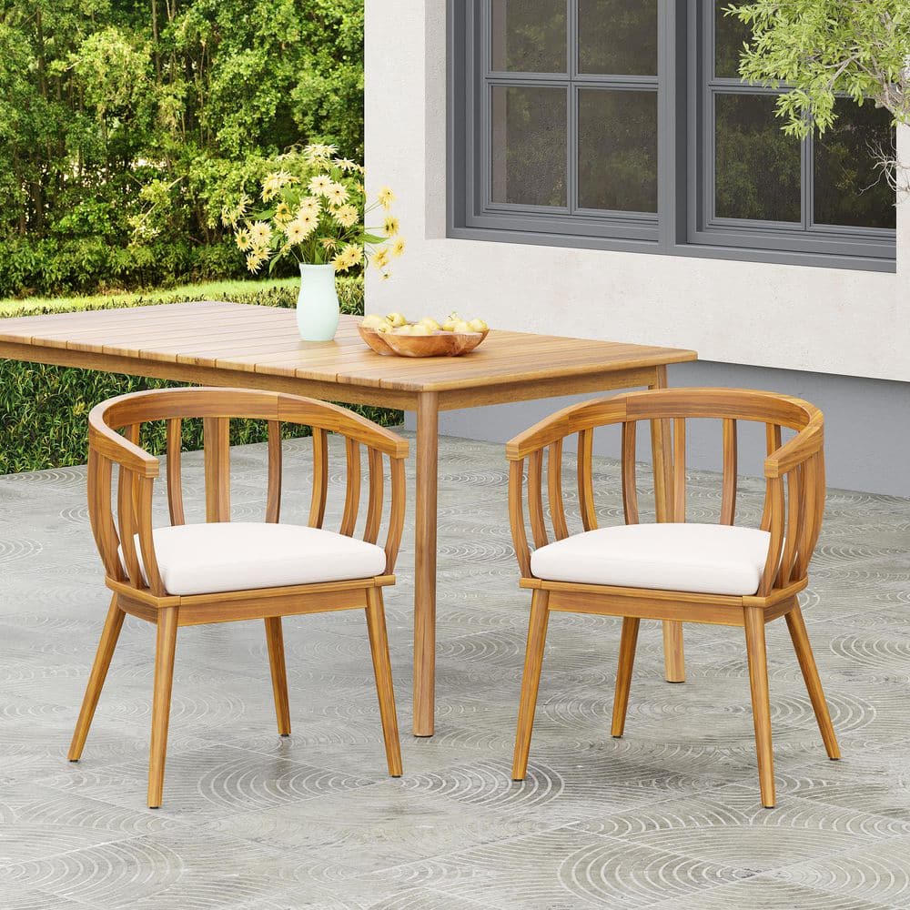 2-PC Teak Acacia Wood Outdoor Dining Chairs with Ergonomic Curved ...