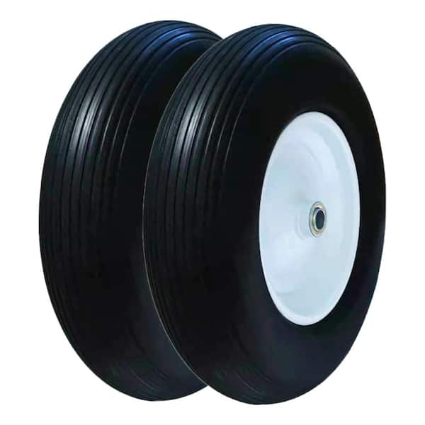 Ogracwheel Flat Free Wheelbarrow Tires 4.80/4.00-8 with 3/4 & 5/8 Bearings, 3 in. Center Hub (Set of 2)
