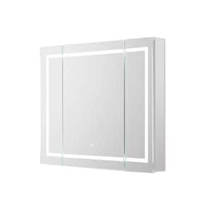 Royale Plus 36 in. W x 30 in. H Clear Recessed/Surface Mount Medicine Cabinet with Mirror, Tri-View Door, LED, Defogger