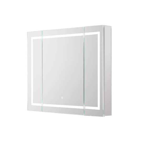 Aquadom Royale Plus 36 in. W x 30 in. H Clear Recessed/Surface Mount Medicine Cabinet with Mirror, Tri-View Door, LED, Defogger