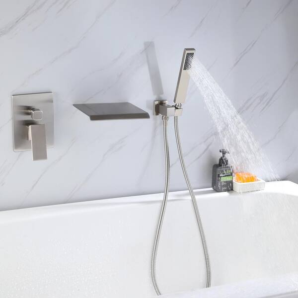 Dimakai Single Handle 1-Spray 2 GPM Wall Mounted Bathtub Faucet with  Handheld Shower in Brush Nickle LYJ-7013-BN - The Home Depot