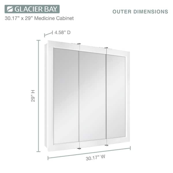 Glacier Bay 30-3/16 in. W x 29 in. H Framed Surface-Mount Tri-View Bathroom Medicine Cabinet with Mirror, White