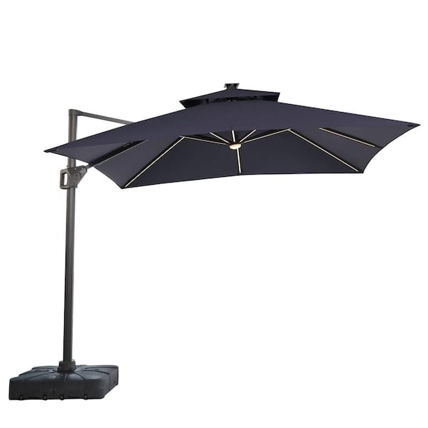 Furniture of America Jules Square 10 ft. Steel Roma Cantilever Solar LED Tilt 360 Patio Umbrella in Blue