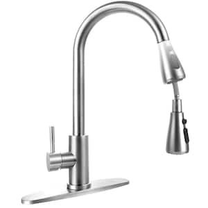 Farmhouse Single Handle Pull Down Sprayer Kitchen Faucet with RV Stainless Steel in Satin Nickel