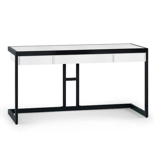 Simpli Home Erina Solid ACACIA Wood Industrial 60 in. Wide Writing Office Desk in Distressed White