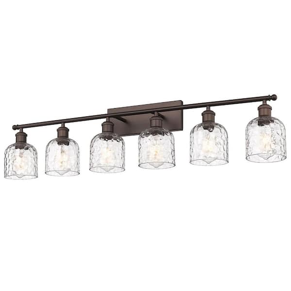 42.2 in. 6-Light Oil Rubbed Bronze Vanity Light with Hammered Glass Shade